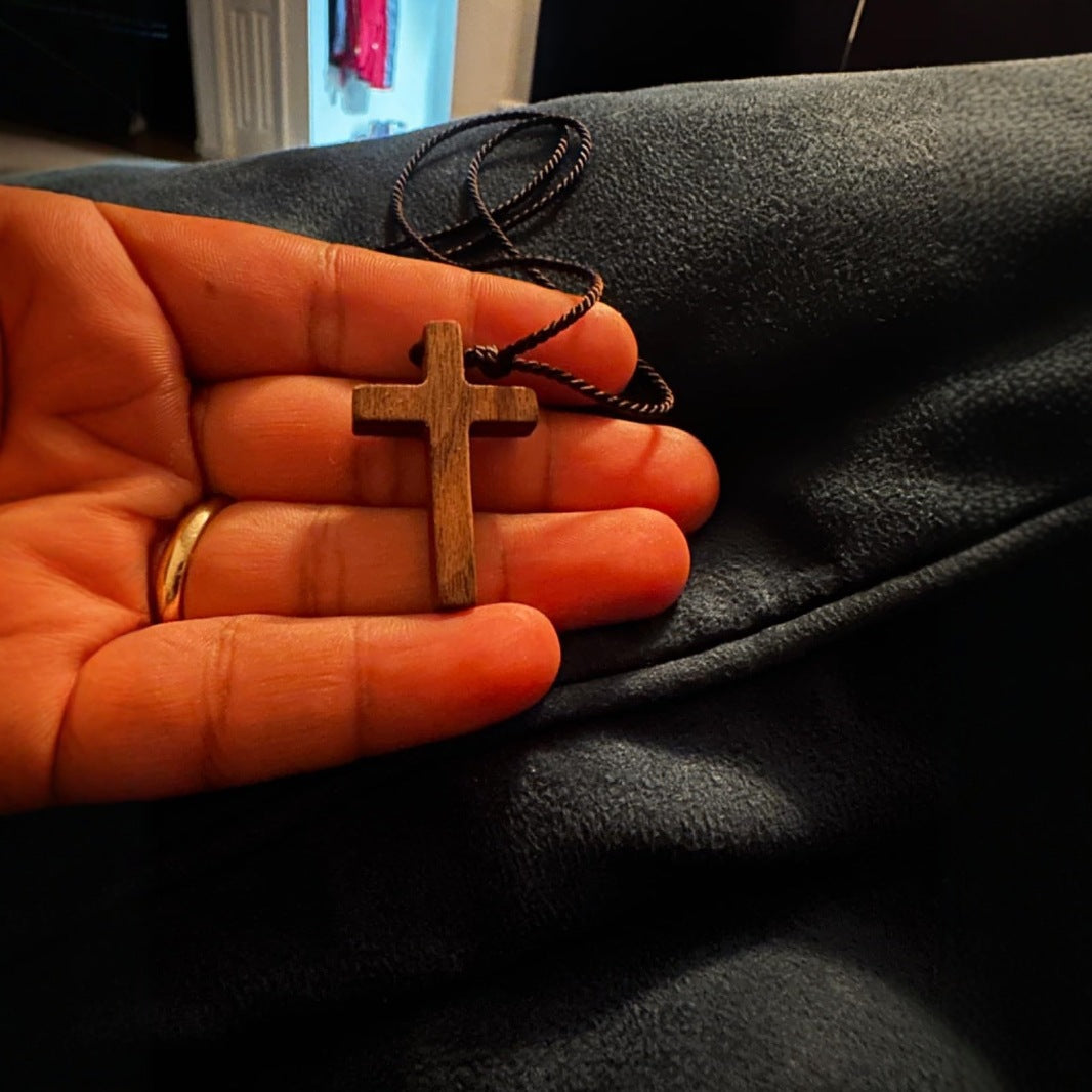 Light coffee walnut black walnut solid wood cross pendant necklace sweater chain for women