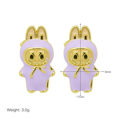 Drip oil colored cute cartoon character personality simple and versatile ear studs earrings