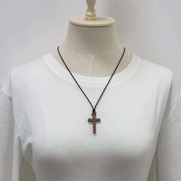 Light coffee walnut black walnut solid wood cross pendant necklace sweater chain for women